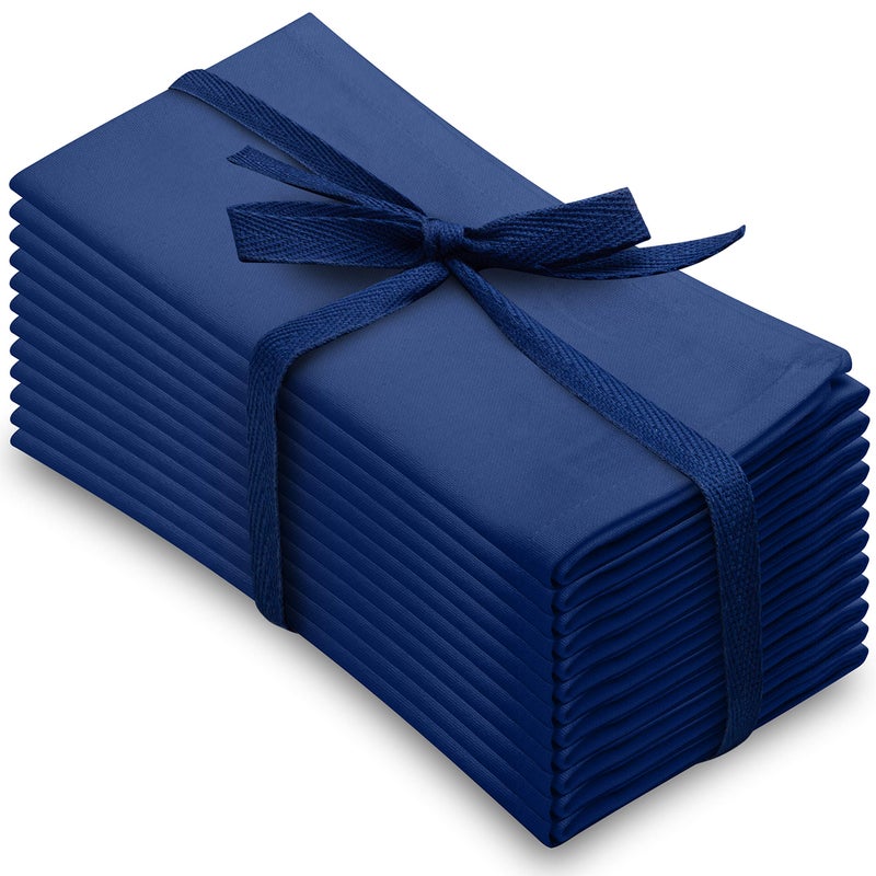 Aunti Em's Kitchen Blue Cotton Dinner Napkins Cloth 12 Pack 20x20 100% Natural Oversized Bulk Linens for Dinner, Events, Weddings, Set of 12, Navy Blue - Image 1